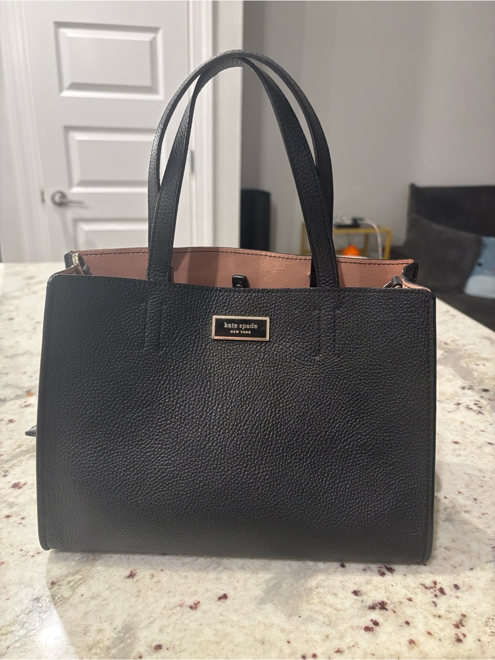 Kate Spade Black Pebbled Leather Purse Top Handle with shoulder crossbody strap